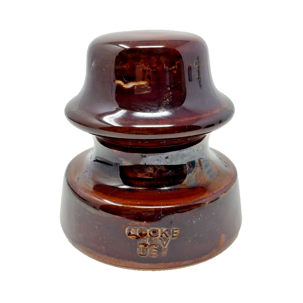 Vintage Locke 44V USA Brown Glazed Porcelain Utility Pole Insulator